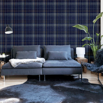 Arthouse Twilled Plaid Navy/Gold Wallpaper