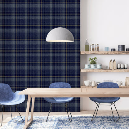 Arthouse Twilled Plaid Navy/Gold Wallpaper