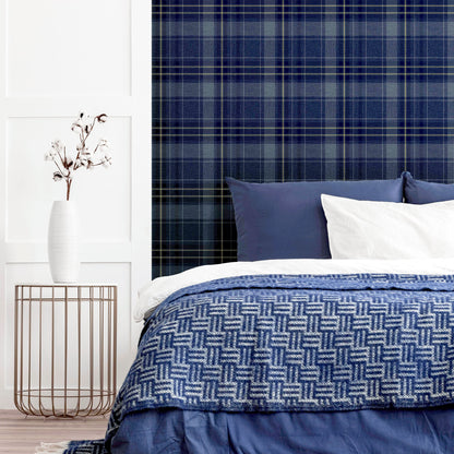 Arthouse Twilled Plaid Navy/Gold Wallpaper