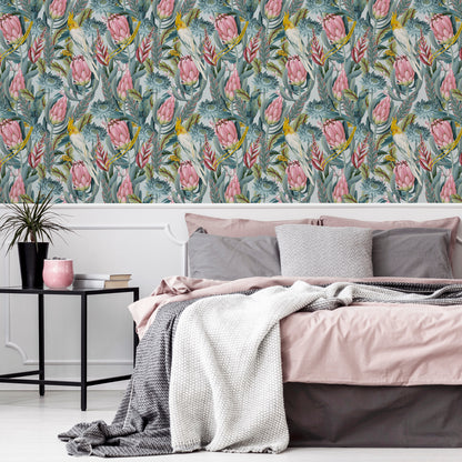 Arthouse Rainforest Escape Green Pink Wallpaper