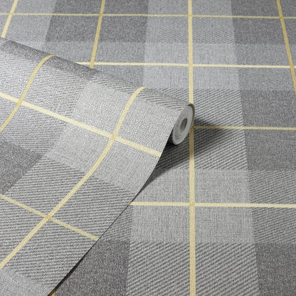 Arthouse Heritage Tartan Ochre/Grey Wallpaper