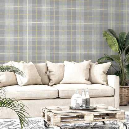 Arthouse Heritage Tartan Ochre/Grey Wallpaper