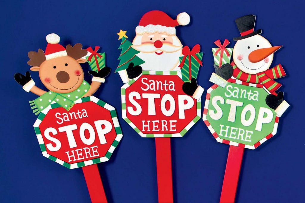 Premier Santa Stop Here Sign Santa/Snowman/Reindeer