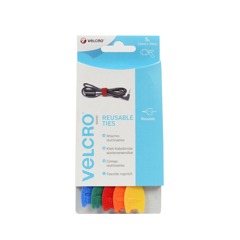 VELCRO® Adjustable Ties – Pack of 5 (12mm x 20cm)