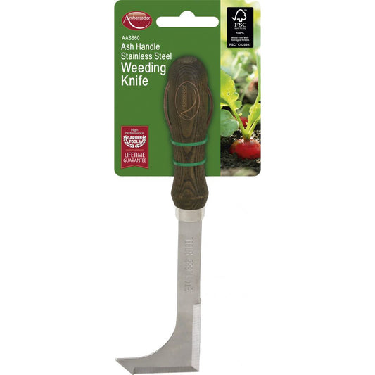 Cuchillo de deshierbe de acero inoxidable con mango de fresno Ambassador