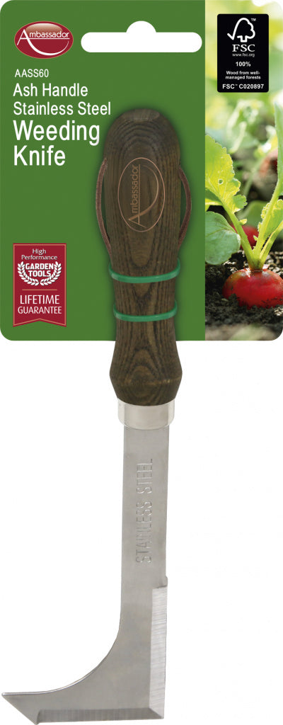 Cuchillo de deshierbe de acero inoxidable con mango de fresno Ambassador