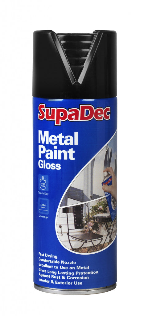 Peinture en aérosol SupaDec pour métal, noir brillant, 400 ml