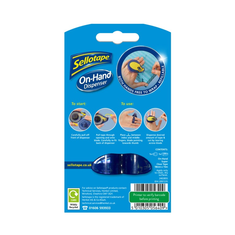 Sellotape On Hand Dispenser Including 18mm x 15m Roll