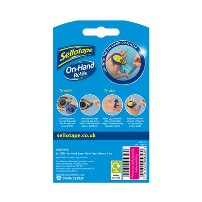 Sellotape On Hand Refill 18mm x 15m (Pack of 2)