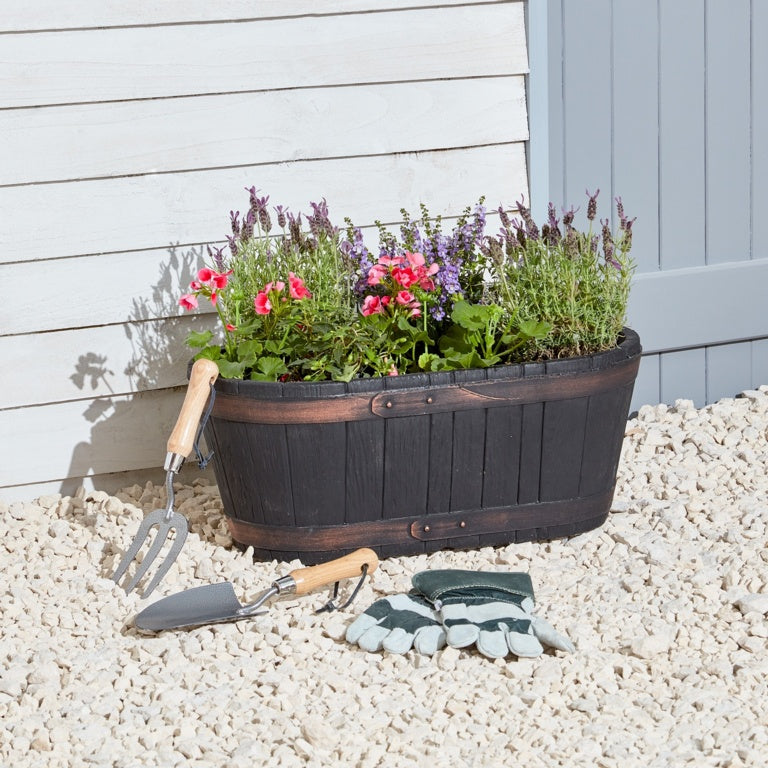 Sankey Oak Barrel Trough Effect 60.5cm L x 34cm W x 25cm H