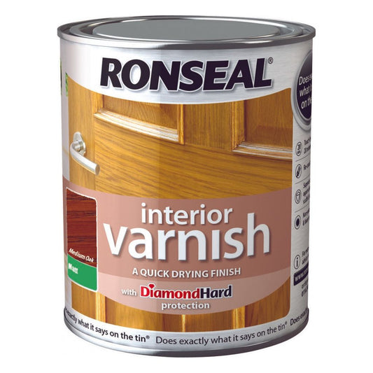 Ronseal Interior Varnish Matt 250ml Medium Oak