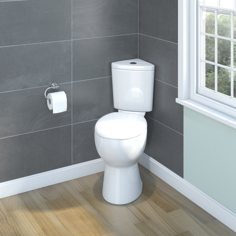 SP Corner Comfort Height Close Coupled Toilet W: 360mm H: 865mm D: 620mm