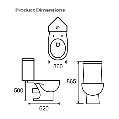 SP Corner Comfort Height Close Coupled Toilet W: 360mm H: 865mm D: 620mm