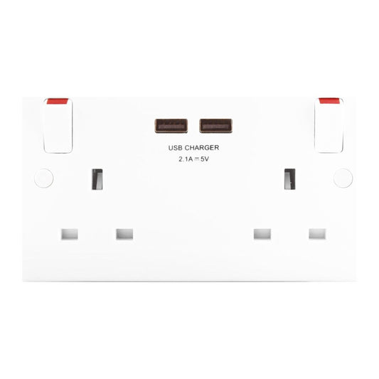 BG 2 Gang 13a Switched Socket With Outboard Rockers + 2 x USB (2.1A)