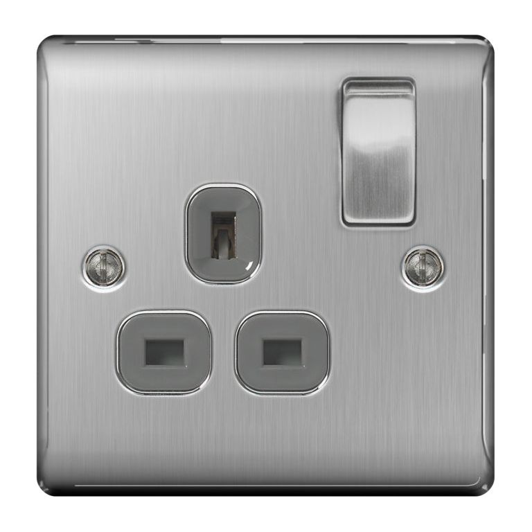 BG Brushed Steel Switched Socket 13a