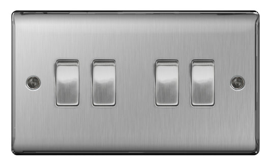BG Brushed Steel 10ax Plate Switch 2 Way 4 Gang