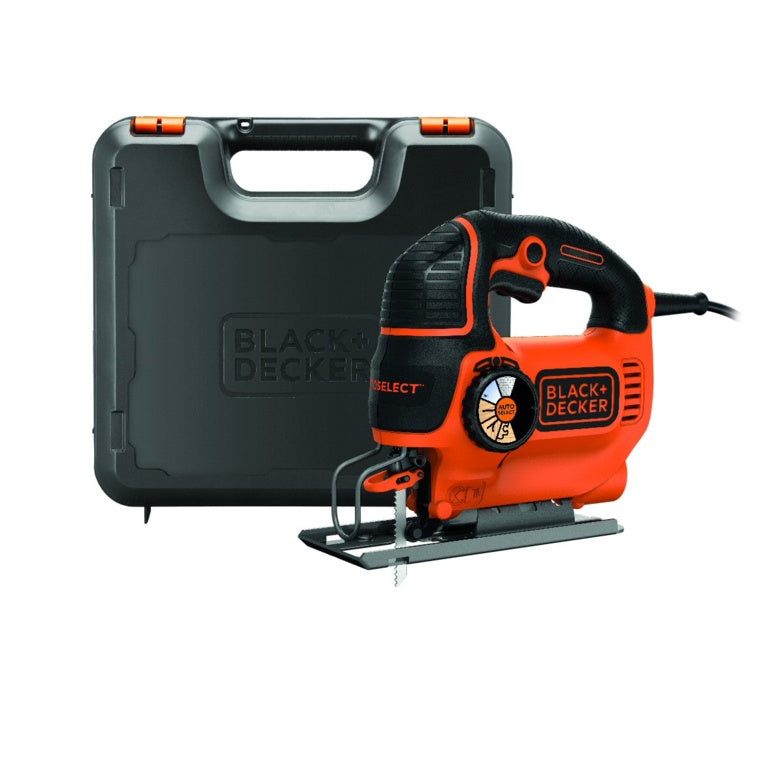 Sierra de calar compacta de velocidad variable Black &amp; Decker 520W con hoja y caja de kit