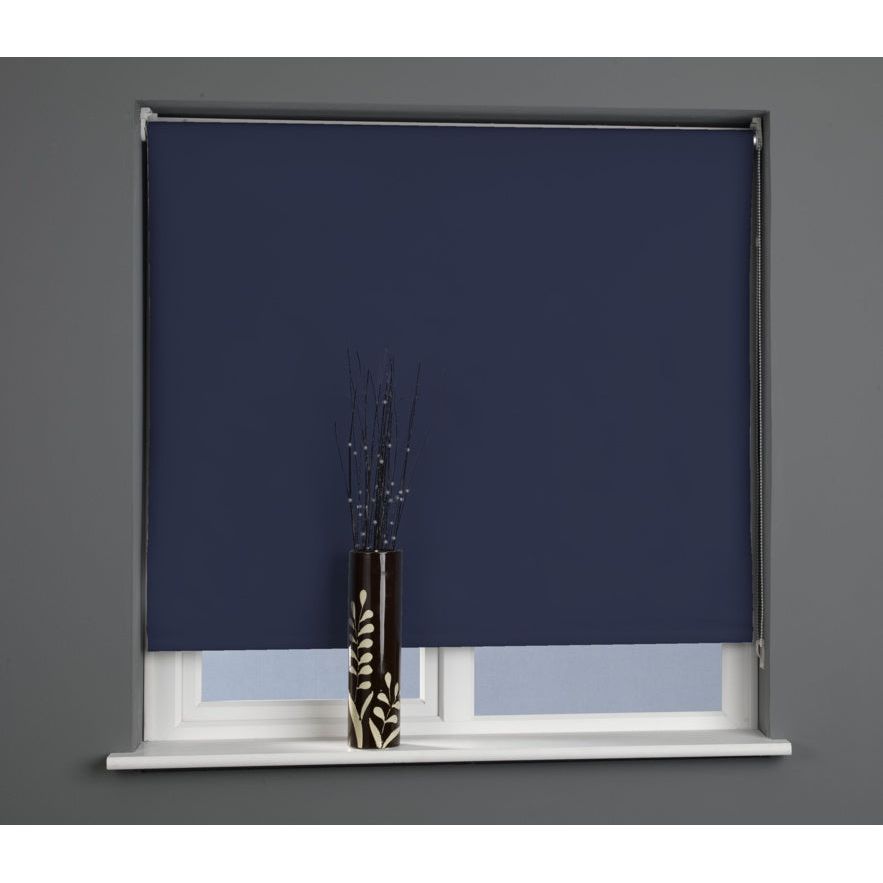 Universal Plain Black Out Roller Blind Midnight Blue 120cm