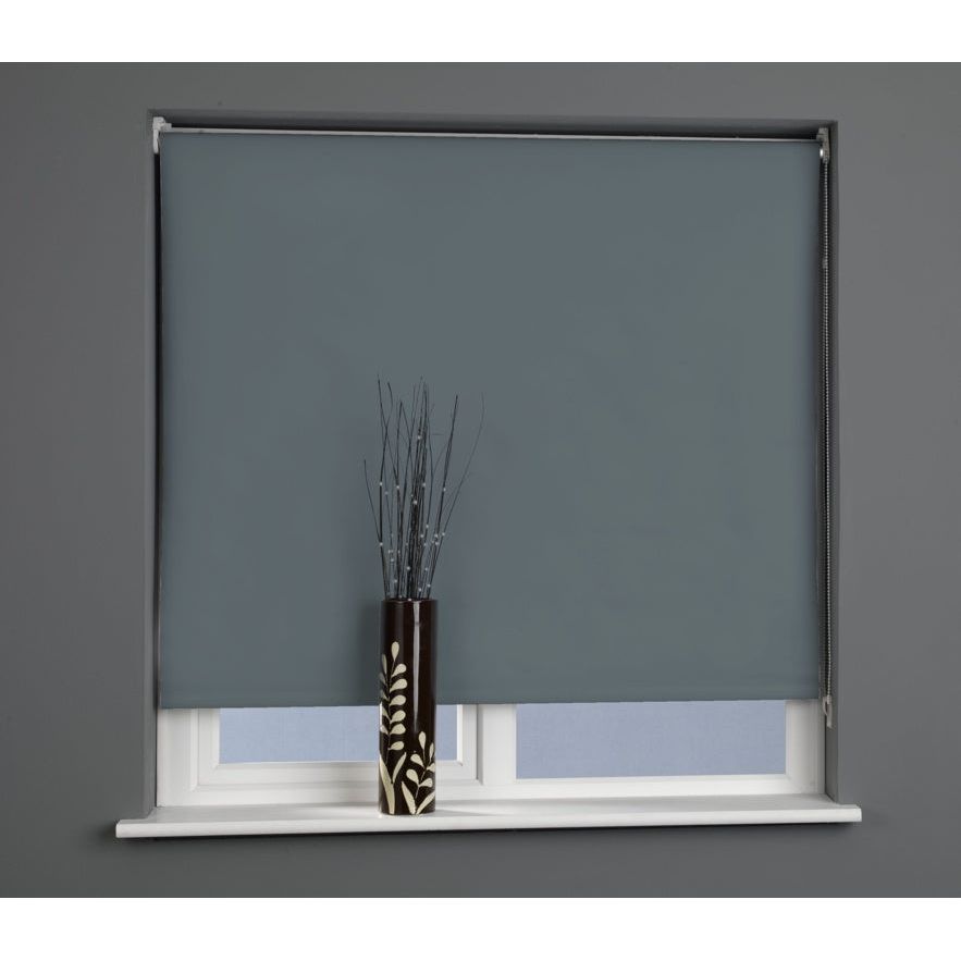 Universal Plain Black Out Roller Blind Charcoal 90cm