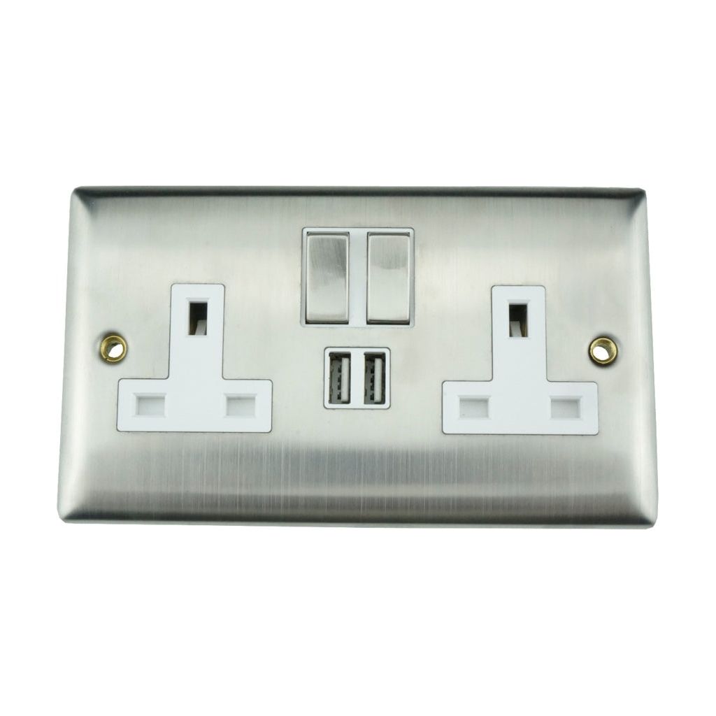 Lyvia 2 Gang Switched Socket 2 x 2.1a USB