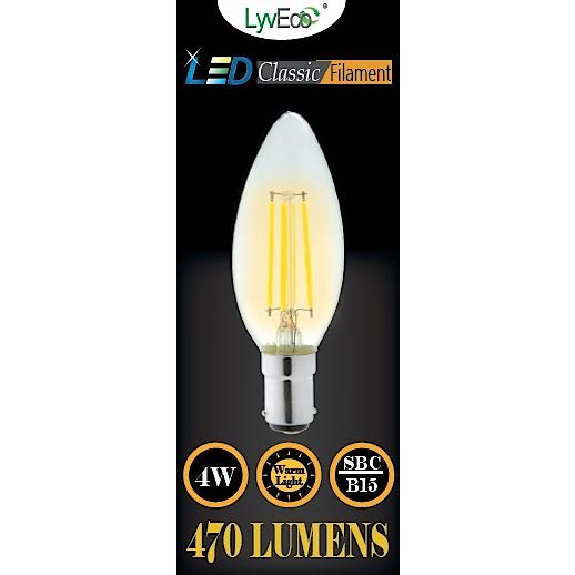 Lyveco SBC Bougie LED transparente à 4 filaments 470 lumens 2700 K 4 watts