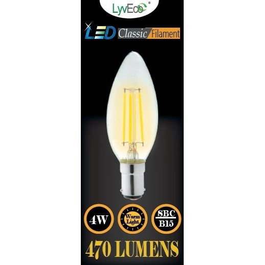 Lyveco SBC Clear LED 4 Filament 470 Lumens Candle 2700K