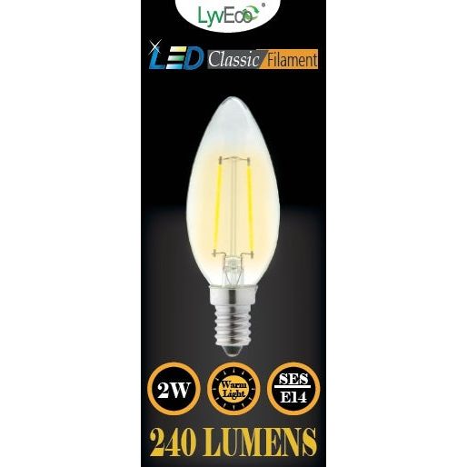 Lyveco SES Clear LED 2Filament 240Lumens Bougie 2700K 2 Watts