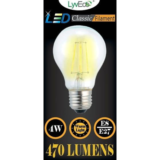 Lyveco ES LED transparente 4 filaments 470 lumens GLS 2700K