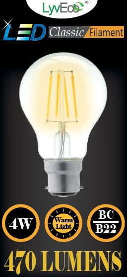 Lyveco BC Clear LED 4 Filament 470 Lumens GLS 2700K