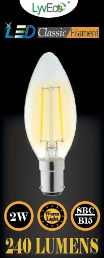 Lyveco SBC Clear LED 2 Filament 240 Lumens Bougie 2700K 2 Watt