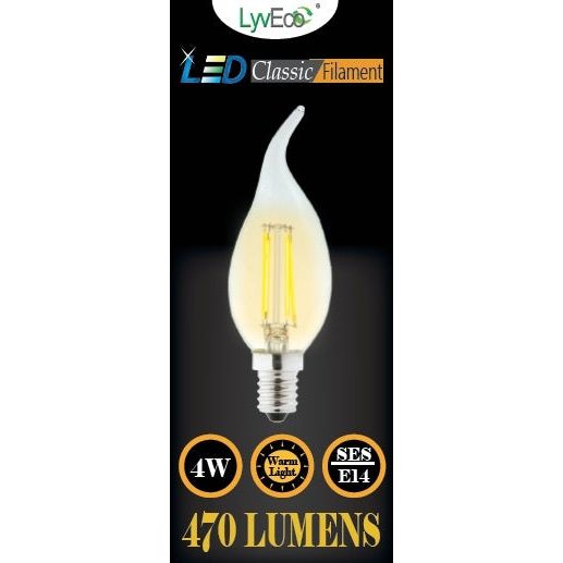 Lyveco SES Clear LED 4 Filament 470 Lumens Candle Wick 2700K