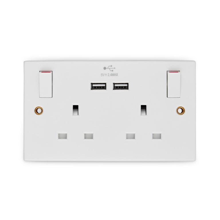 Securlec 2 Gang Switched Socket Double Pole With USB A + C