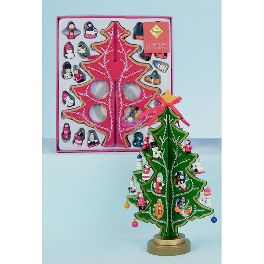 Premier Wood Tree 25 Decorations-Red-Green