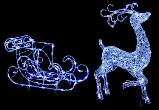 Premier Acrylic Reindeer & Sleigh 140 White LED