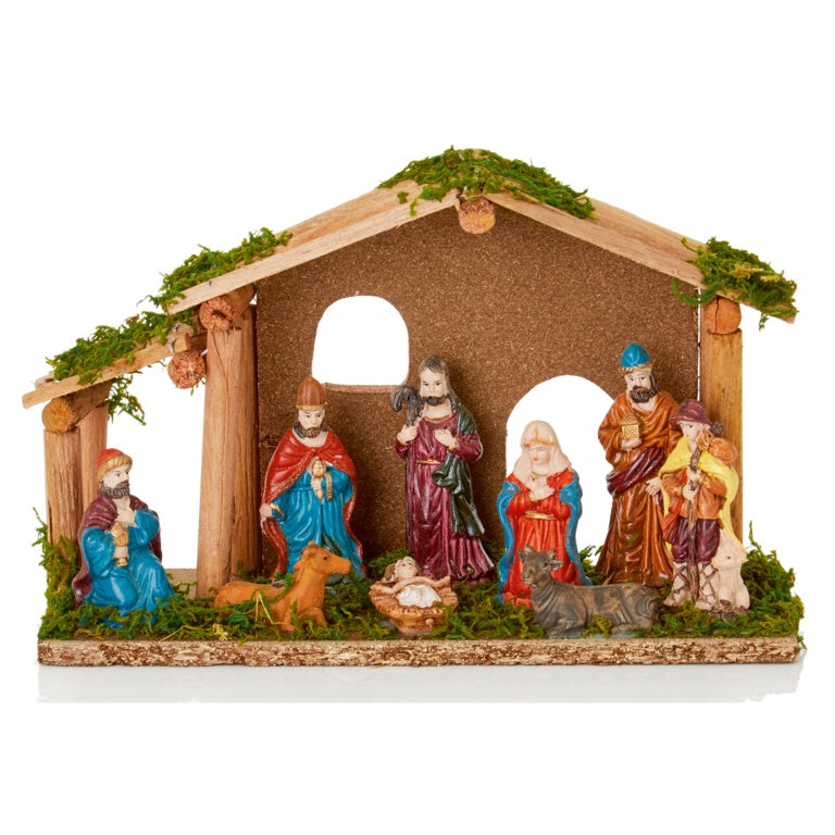 Premier Wooden Nativity With 10 Piece Polyresin Characters