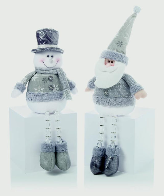 Premier Silver Santa Snow Man Beaded Legs Sitting