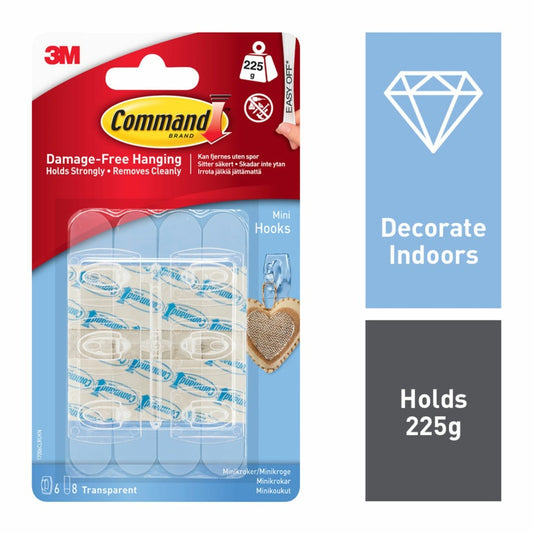 Mini crochets transparents CommandTM avec bandes transparentes 6 crochets, 8 petites bandes