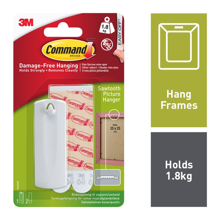 Command™ Sawtooth Picture Hanger 1 Hanger, 2 Large Strips