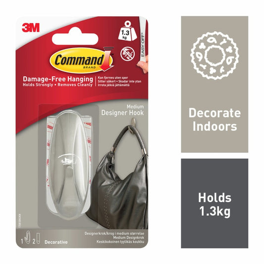 Command™ Medium Brushed Nickel Designer Hook