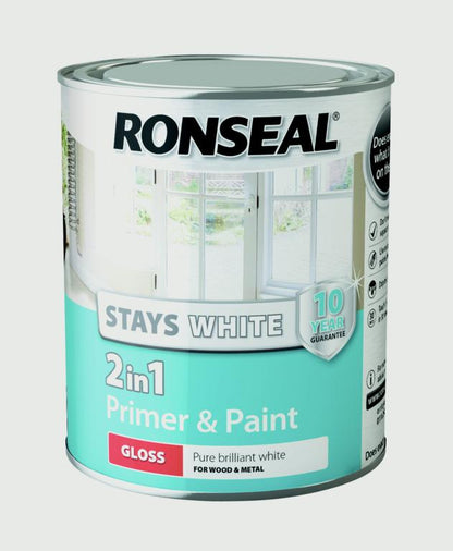 Apprêt et peinture Ronseal Stay White 2 en 1