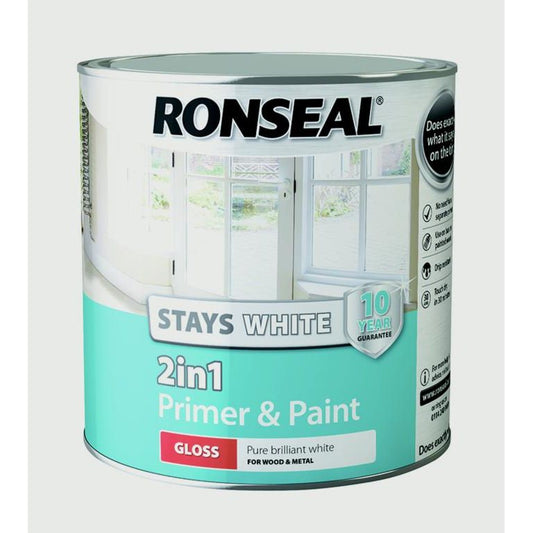 Apprêt et peinture Ronseal Stay White 2 en 1