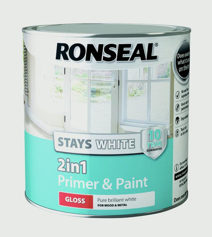 Apprêt et peinture Ronseal Stay White 2 en 1