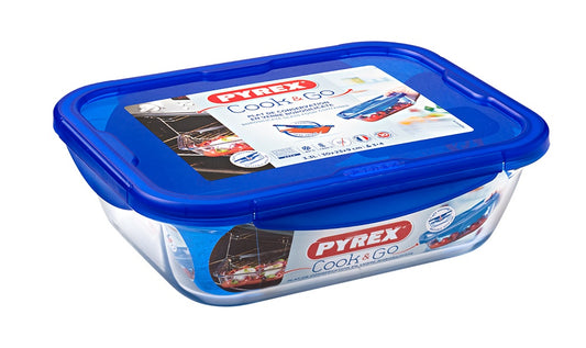 Fuente rectangular de vidrio Pyrex Cook &amp; Go con tapa