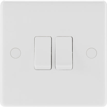 BG 2 Gang 2 Way White Round Edge Switch