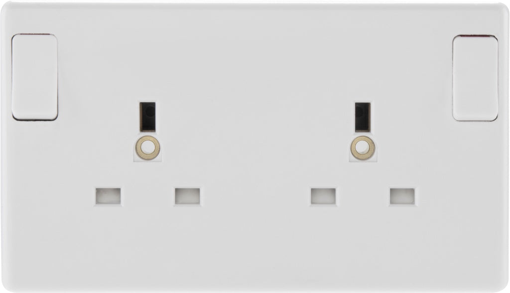 BG 2 Gang White Round Edge Single Pole Switched Socket