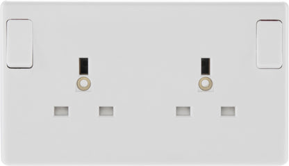 BG 2 Gang White Round Edge Single Pole Switched Socket