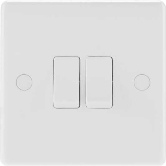 BG 2 Gang 2 Way White Round Edge Switch