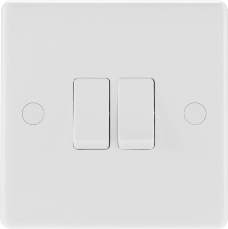 BG 2 Gang 2 Way White Round Edge Switch 10a