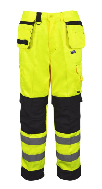 Pantalon haute visibilité Black Knight Builders jaune et noir