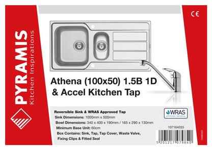 Pyramis Athena Stainless Steel 1.5 Bowl Sink & Tap 1000 x 500mm